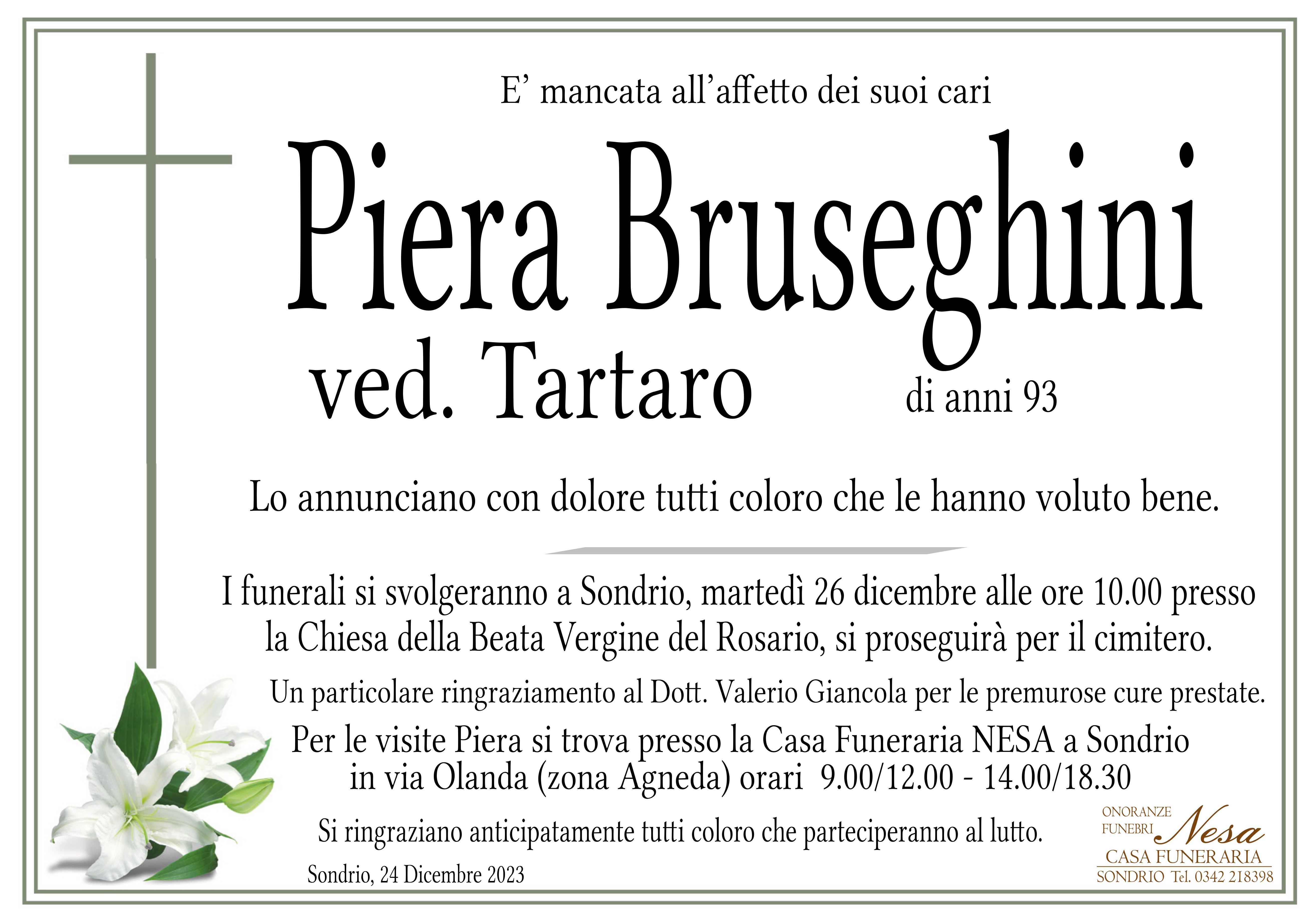 Necrologio Piera Bruseghini ved. Tartaro